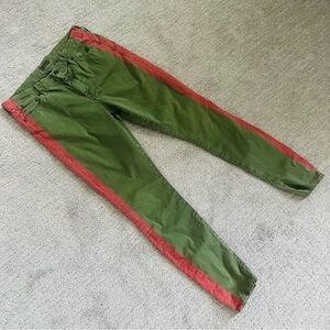 Mother The Looker Pants in Fatigued - Olive with Red Stripe